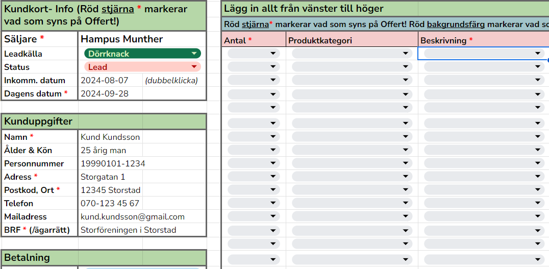 Excel Offertskapare